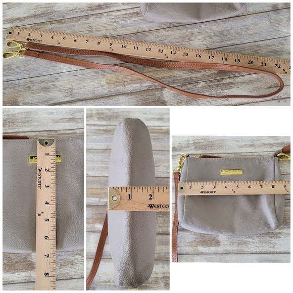 JOY & IMAN Alexandria Pebbled Leather Small Crossbody Bag Top Zipper Purse Taupe - Picture 11 of 12